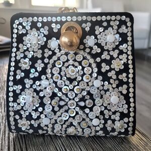 Embellished Black and White Clutch